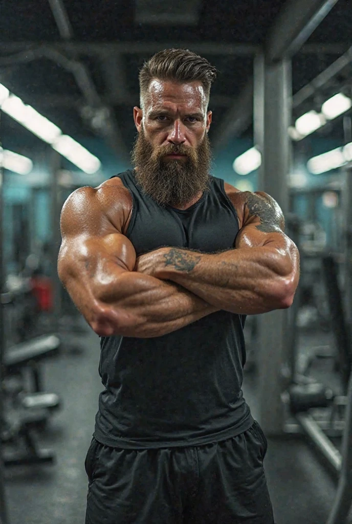 Very beautiful handsome dark-blonde man with blue/green eyes, freckles, scruffy beard, messy hair, dimly lit room, dark studio, window looking out into a dark city, very large round chest muscles with humongous amount of muscle mass, holding a pencil with his chest muscles, blue/green eyes, Niklas