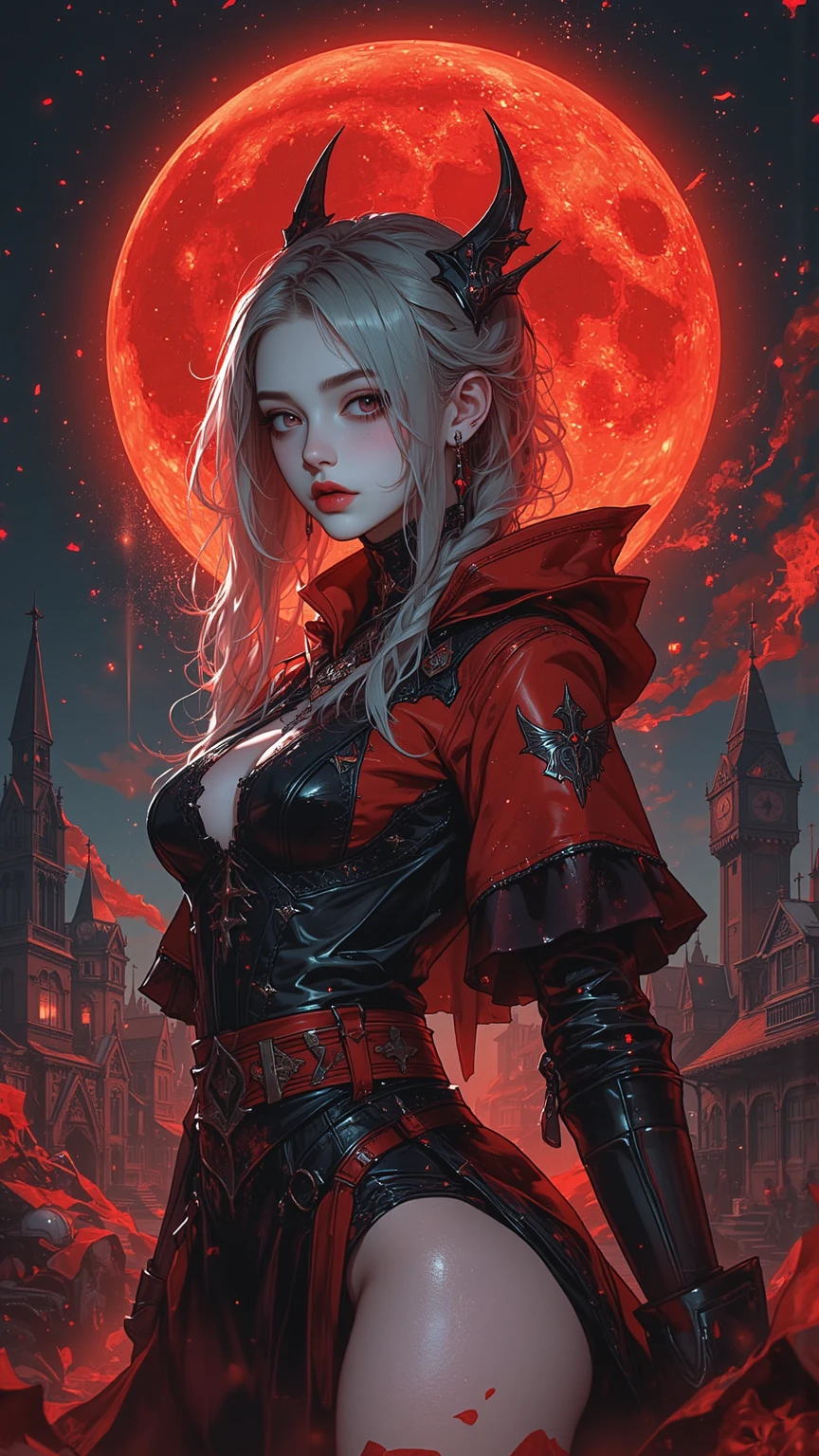 1girll,White color hair,Various hairstyles,Wear a black flower on your head,beauitful face,crisp breasts,Convex buttocks,Wearing a black gauze tights,Wear a black wristband,Black lace-up heels,Wearing a black military uniform overcoat,The inside of the coat is red,perfectly proportioned, Cinematic lighting, filmgrain, Fujicolor, lightand shade contrast, 8K, 巨作, Textured skin, Super detail, high detal, High quality, A high resolution,