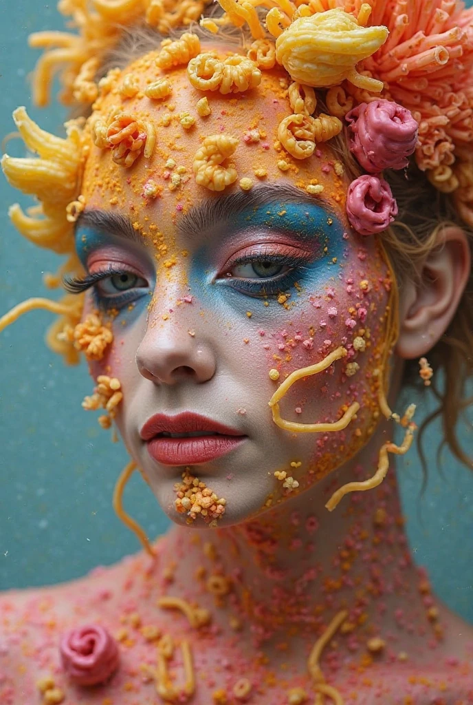 A fat naked woman morbidly eating 