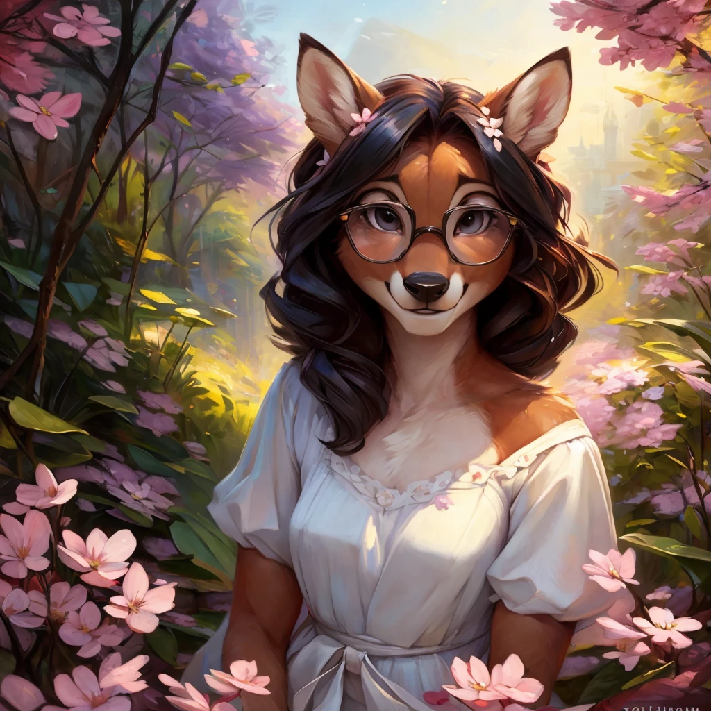 dreamy young muscular (squirrel lady:1.2), closed eyes, hair flowers, realistic fur, whiskers, realistic photo, <lora:Furtastic_Detailer:1>