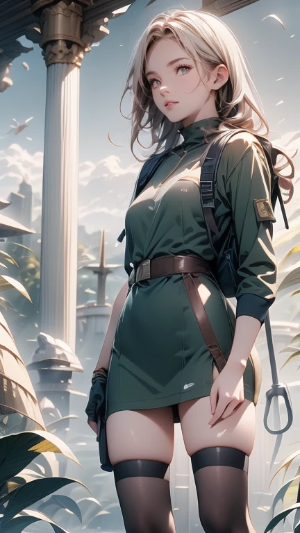 merula, full body, thighs, high heels, solo girl, medium tits, camouflage pants, top, belly