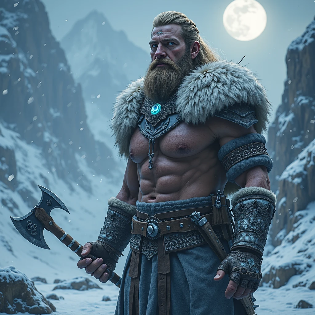 ((viking, handsome man, 35 years old, Whole body, silver hair, manly face, yellow beard, blue eyes, short hair, muscled body, pectoral display, chest hair.)) ((CLOTHES: Small and bulging thong, viking armor.)) ((Posture: sitting in a sexy way, seductive look, open legs, huge lump.)) ((scene: in a dark cave, in front of a bonfire.))