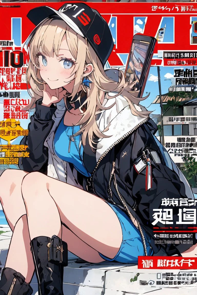 (small breasts:1.2), (perky chest:1.2), (pointed chest:1.2), (Pudding cake magazine cover:1.3),(from above:1.0),(shoot from the side:1.1),masterpiece, 1girl, Amazing Cleavage:1.1, thin waist, optimum,tmasterpiece,hight resolution,best qualtiy,hyper HD,super detailing,awardwinning,a 18yo cute girl,(The upper part of the body),anatomy correct,Beautiful Black miniskirt,garters,Gaze,Small face,bangss,holster,Beautuful Women,hands up,leg holster,Gaze,black boots,Cowboy Shot,cute face,a blond,Longhaire,Twin-tailed,Braids, Hairline,（scarlet eyes）,long eyelasher,Hanging eye corners,White skin of the, ((see through camisole:1.1)), ((Sheer nipples:1.0)),Rocket Tits,(Slim body),smile,seductive weak smiling,(with sparkling eyes and a contagious smile),little open mouth, Looking at Viewer, 