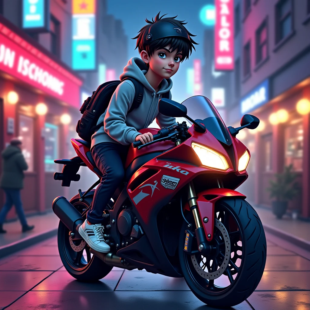 A boy with spex driving bullet bike