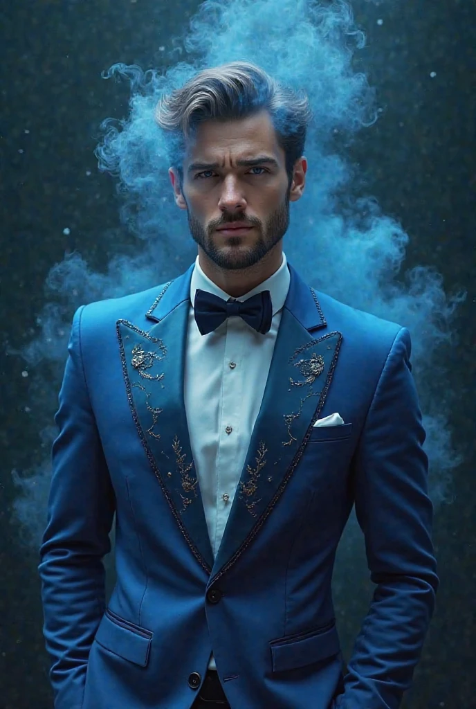 Animated Man in Blue Tuxedo with smoky design
