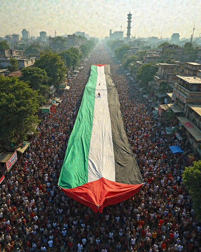 a large group of people holding Palestine lag and balloons,free palestine,<lora:PalestineFlag03-000008:1>,