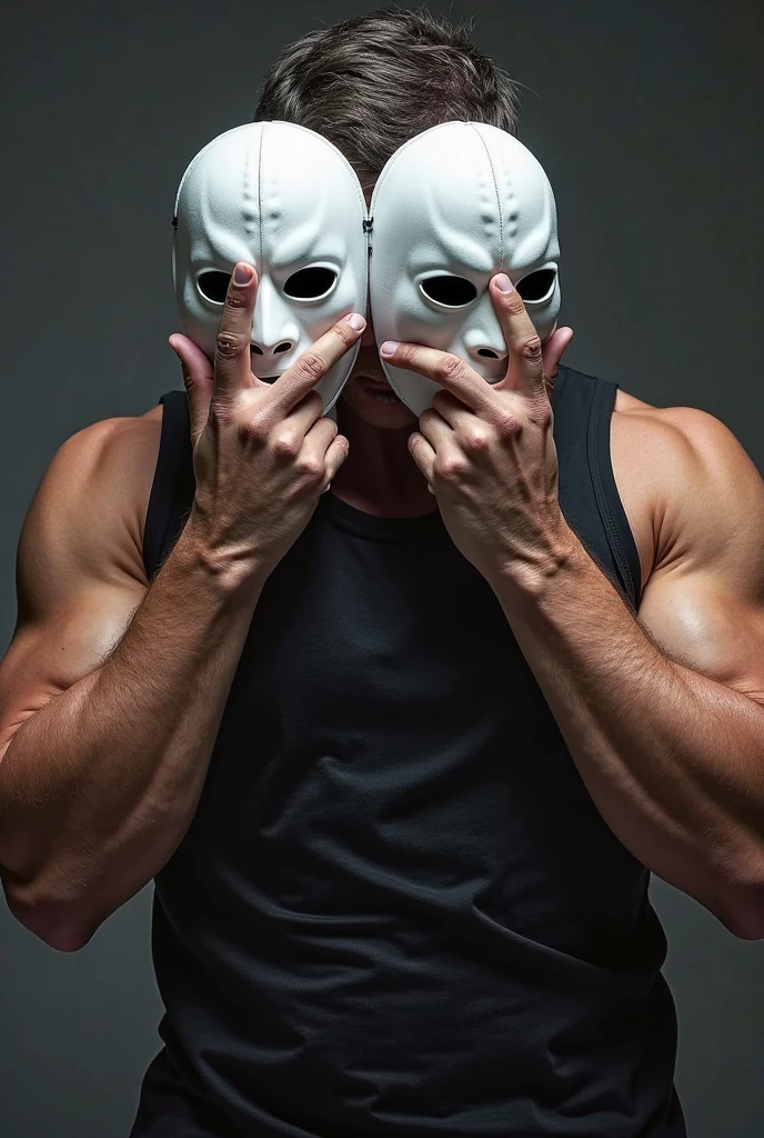 Two shirtless muscular masked men
