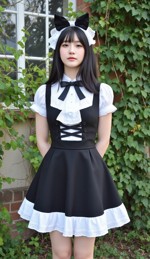((masterpiece)), ((highest quality、Ultra high definition)), (Very detailed),8K、Photo quality、((Amazingly cute girl)), , Two people, , (Beautiful emerald blue eyes), ((smile)),In the open-air bath overlooking the sea, Beautifully arranged black hair in twin tails、whole body、((Super high-end white see-through summer gothic lolita maid costA super mini skirt with lots of frills))、Professional Lighting、(White lace knee-highs)、(More detailed and beautiful)、(More details and cutenesore realistic)、