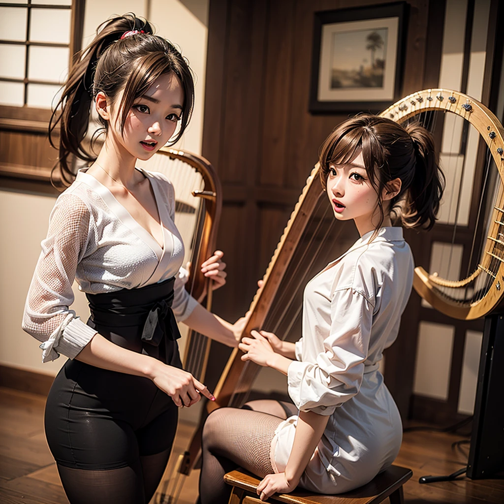 Best image quality, 8k, 2Women, Big Breasts, black tights, Chopin