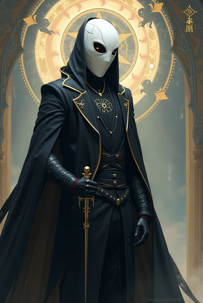 Create an alhaitham image(the character in genshin impact) wearing a jabbawockeez mask