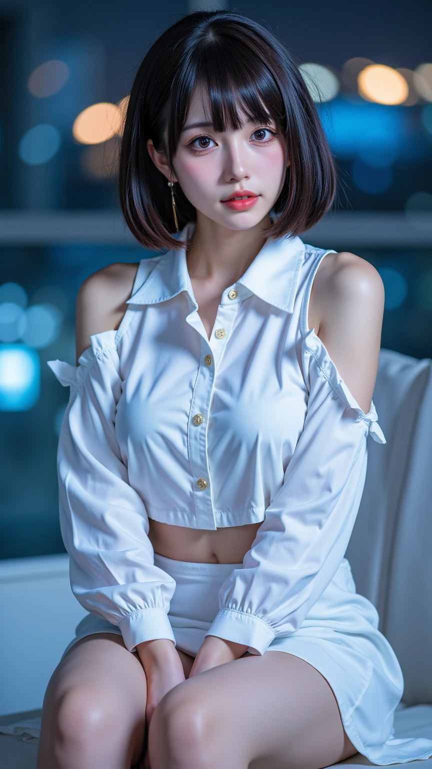 (Dynamic Angle, National Treasure RAW Photos, Photorealism: 1.3, Top Quality Detailed CG unity 8k wallpapers, Under Miniskirt: 1.2, Messy Short Hair, Movie Lighting, Lens Flare)
