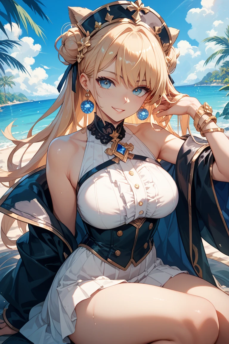 Blonde、beautiful girl、Japanese、samurai、Large Breasts、Black gloves、Abdominal muscles、Six Pack、Bisenterus brachial、(Muscle tissue、Abdominal muscles)、blush、(high resolution、beautiful、Crisp down to the smallest detail)