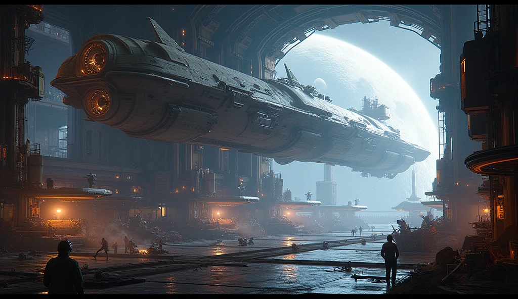 space shipyard orbiting the moon