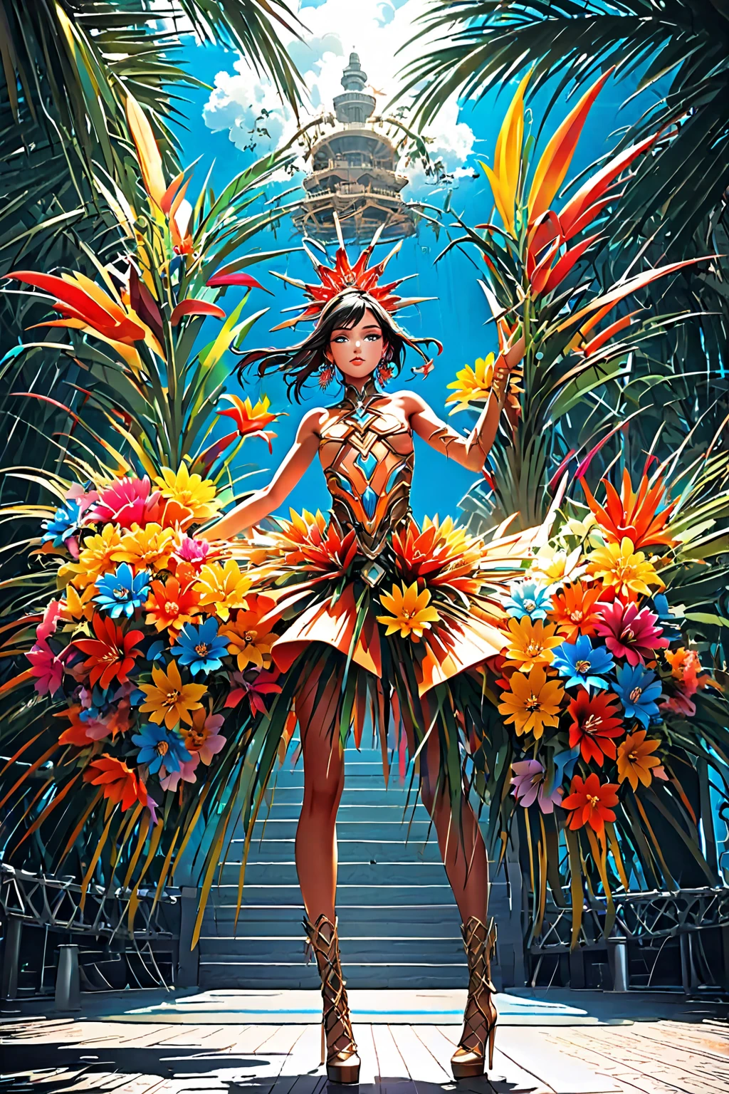 64k quality, (absurdres: 1.5), masterpiece, perfectly detailed, (colorful: 1.5), (vivid color: 1.6), (manga style:1.5), (anime style:1.5)

BREAK (a scool girl: 1.4), o, tall, (sacred face: 1.2), (graceful face:1.2), (cool beauty:1.8), (perfectly detailed face: 1.2), cowboy shot, (facing forward: 1.5), (front view: 1.5)

BREAK (well-shaped breast facing upwards: 1.4), (small breasts: 1.2), (dancing: 1.2), (dynamic posing: 1.4), (dancing on the stage: 1.2)

BREAK (wearing plenty of tropical flowers:1.8), (hiding her full body with great deal of flowers:1.8)

BREAK TROPICAL LOCATION, (CANCUN BEACH: 1.5), (OPEN-AIR DANCE STAGE: 1.5), (OPEN-AIR LOCATION: 1.5), CINEMATIC SHADOW, CINEMATIC LIGHTING, DOF