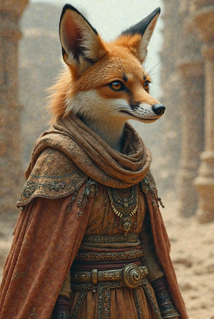 With a fox's head wearing Arab clothing