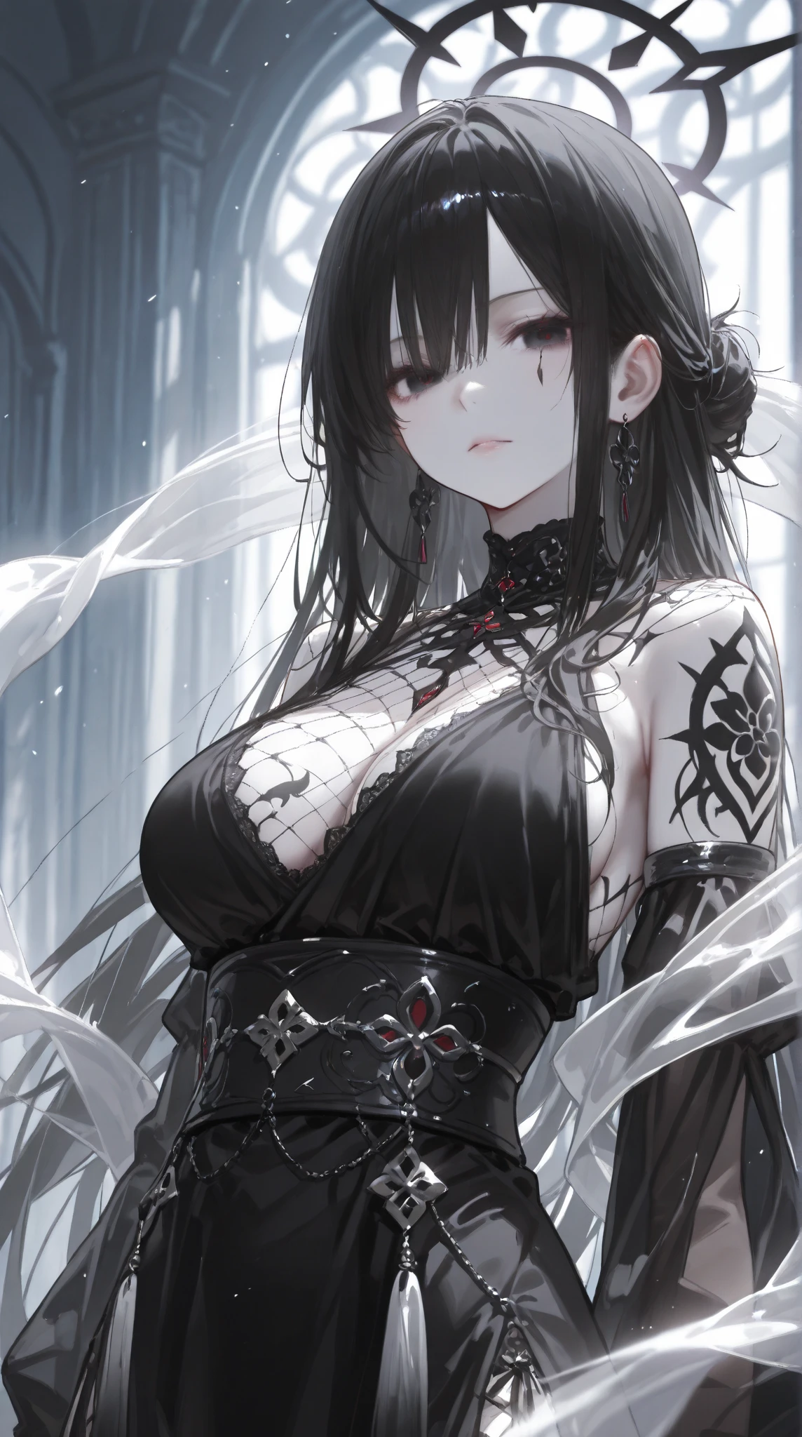 qualidade superior、Qualidade de imagem superior、obra prima、menina com((18 anos、roupa escura、Prisoner、 Melhor Busto、busto 85、uma loira、Semi-Longo、olhos azuis、peito aberto、vale、felicidade、Um esguio、Comportamento provocativo、Evil face、Algemado、Risos altos))Hiqualidade、arte bonita、Antecedentes com((Prison、Dark print))、masutepiece、Design Elaborado、arte visual