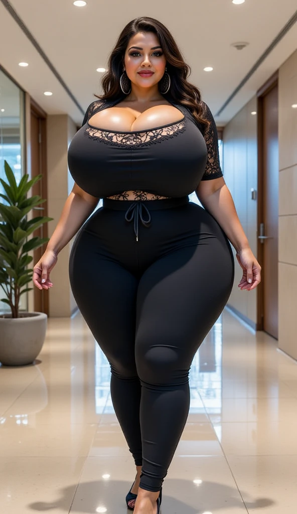 Indonesian woman, thick body, cold atmosphere , thick cheeks , full body , random pose, wavy short hair , thick hips, 40 years old , slightly fat arms , slightly fat belly , thick thighs pants, wearing bracelet ,wearing huge diamond necklace , watch , hena art on her skin, dark clothes