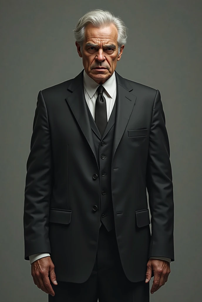 naked, Middle-aged male suit, shrewd and cynical  