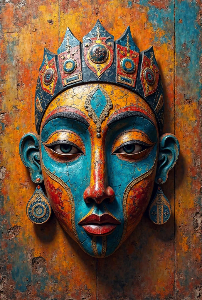 Draw an African canvas mask in the style of revival