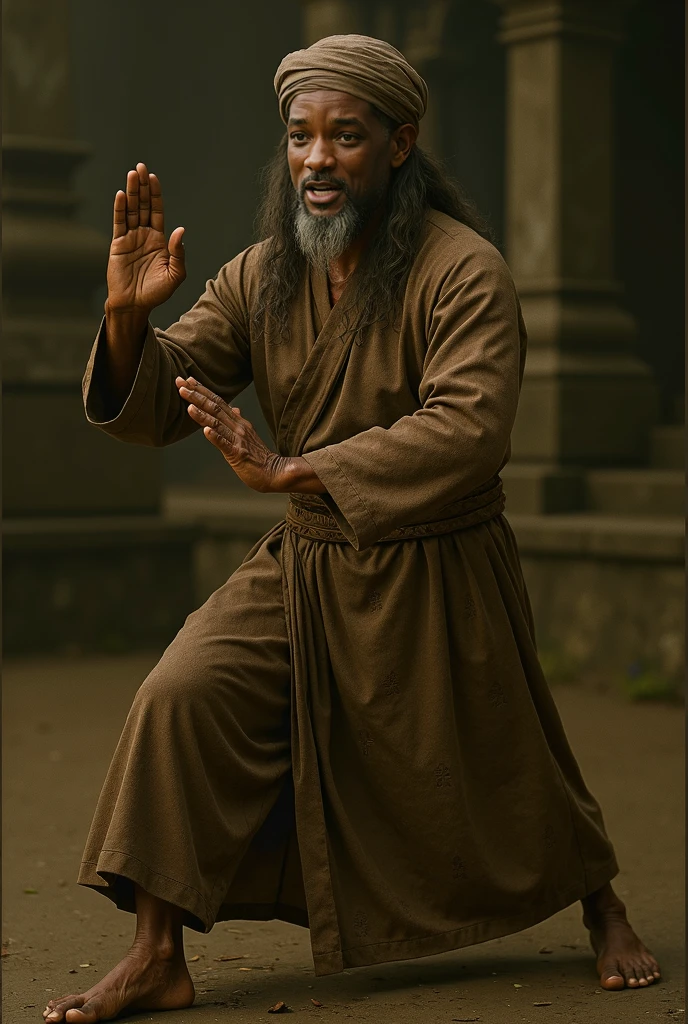 Zazen,A burly monk wearing a robe with his eyes closed,Beating stick,Temple,Crescent Moon