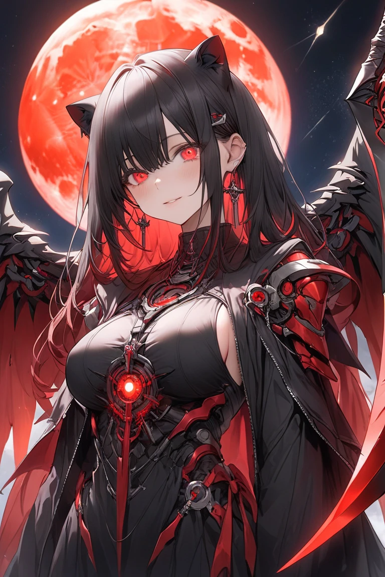 Lion, Black Hair, Red eyes, wing, Very monstrous woman