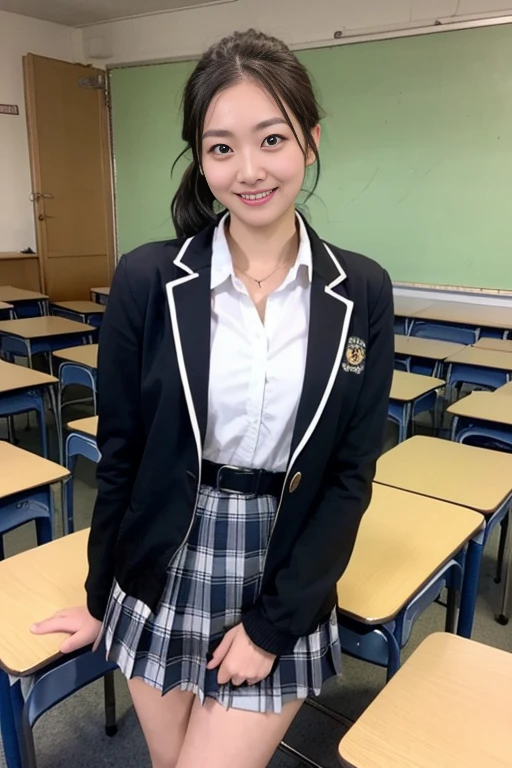 Super quality、8k、Pieces fly、(RAW Photos:1.4)、High resolution、((Xu々A composition that moves away from the subject))、((Full body photo from face to ankles))、((Perfect Anatomy))、Lean forward and place your hands on your knees、1 female 14 years old、Detailed skin、Glowing Skin、Baby Face、double eyelid、eyes with long eyelashes、Small face、smile、Open your mouth、Clean hairstyles、School corridor、Staring out the window、The windows provide natural light、Dreaming、School scene in Japan、I have a textbook、middle School girl、Blue and grey school bag on shoulder、、Slender and delicate body、Small breasts、A blazer uniform with green lines、girl 、Checked skirt、healthy、young woman、black tights、black tights、Black knee-high socks、Brown loafers、loafers、Full Body Shot、Clean hairstyles、Accentuates the lines of very slim legs