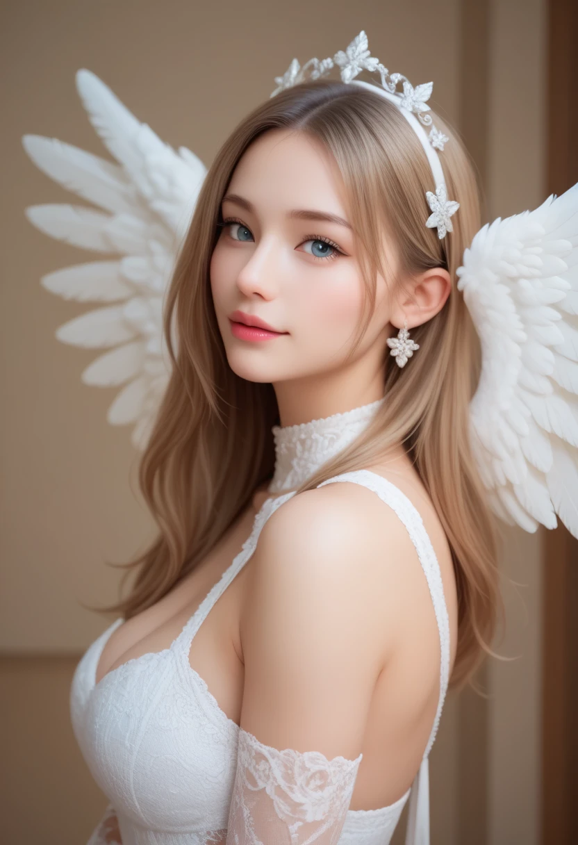 Ultra-detailed complex 3D rendering of the face, (Colossal: 8.8), (masterpiece, top quality, octane rendering, 8K), glamour shot full body image, cleavage, (highly detailed skin: 1.2), (exposure: 1.1), (blonde), (wearing a plummet tank top of gold silk: 1.5)), blonde hair, beautiful Caucasian woman with full soft breasts and white skin, one with big ass, long braided hair, big breasts, dynamic angle, mystical expression, ultra-realistic photography, (((((portrait))), bare feet, futuristic city background, facial muscles, detailed and beautiful queen tiara, in the style of Marvel Comics, clear focus, studio photography, intricate details, highly detailed, detailed yellow eyes, sharp focus, digital rendering, professional, abs, ((((sexy pose))), natural jungle, open mouth lightly, mansle, open crotch, seductive look, angel ring, detailed angel wings, angel ring, detailed mouth inside,