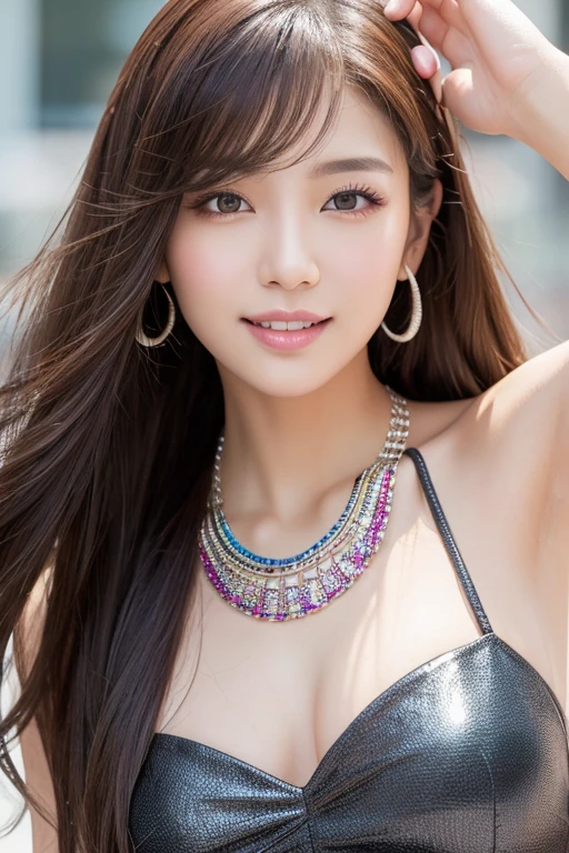 Tzuyu 1, woman, (Realistic), (Hyperrealism), (photoRealistic), Written boundary depth, eye make up:0.7 (whole body:1.8), (Large Bust),(Tight waist), Observe the audience,At the flower garden, Fashion Model, A sexy dress with open shoulders and neckline