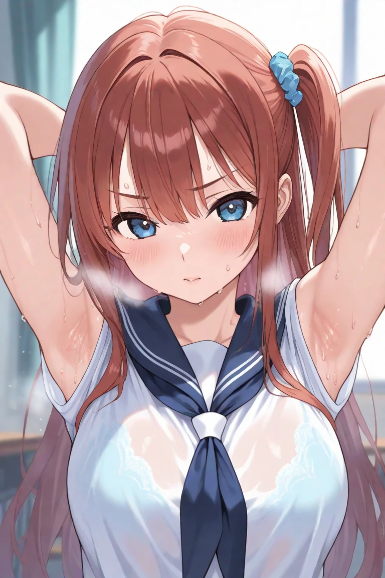 masterpiece、Highest quality、Asuna, 1 Girl, alone,classroom、Side Ponytail、Leaning forward、Big Breasts、Swimwear、Stick your butt out、look back、Five Men、Sex、Handjob