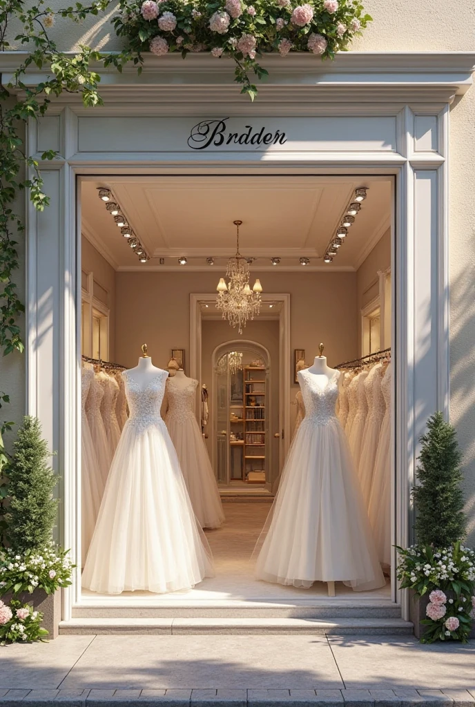Interior decoration of a wedding dress store. The store has two facades on the street and its area is 40 meters
