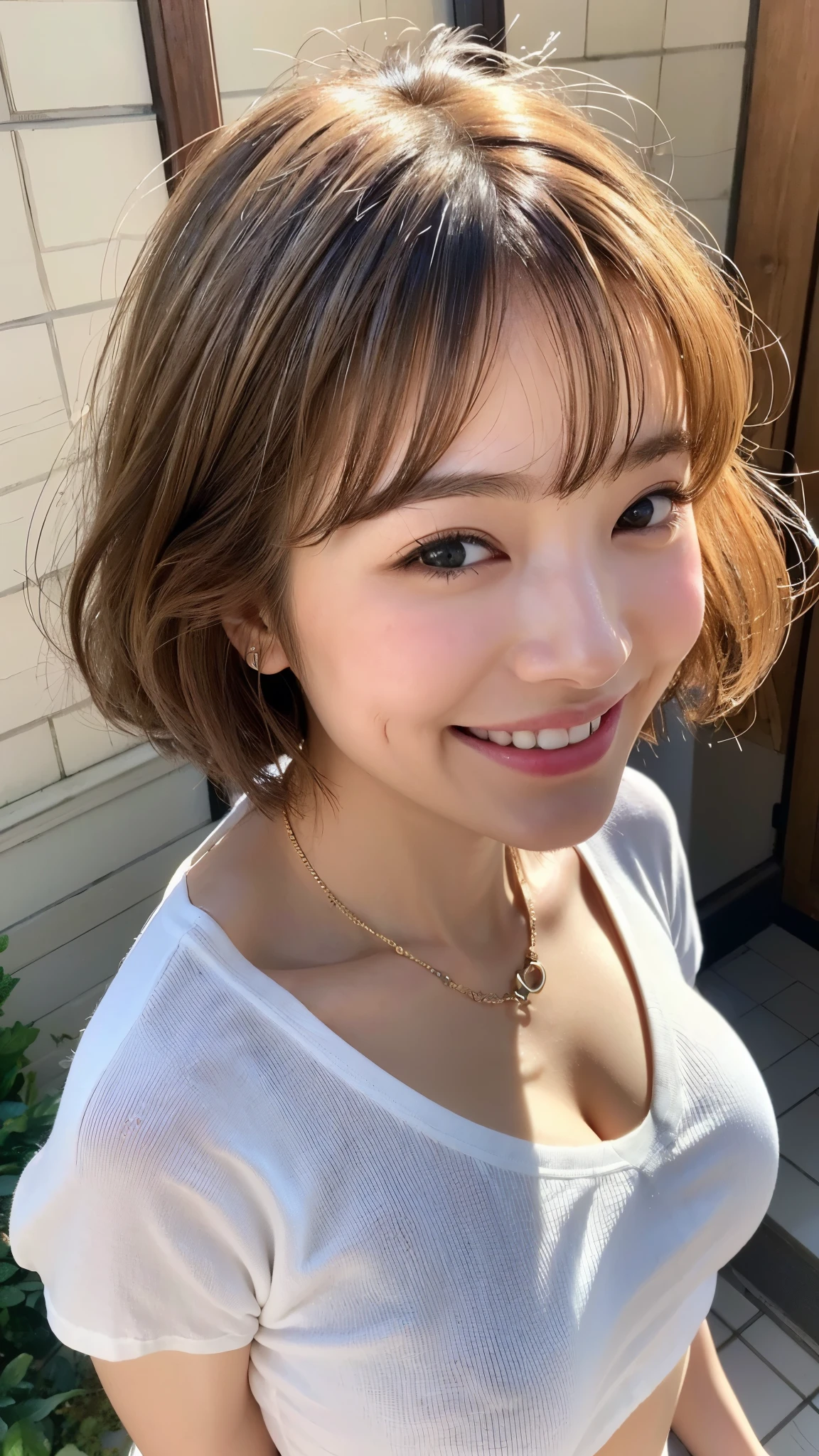 (top-quality,8K picture quality,masterpiece:1.3,),(超A high resolution:1.3,Photorealsitic:1.4,Raw photography:1.2),(ultra-detailliert:1.2,shinny skin,Detailed skin:1.1),(Detailed face,Perfect Anatomy,Caustics:1.2),On the lawn,Sleep on your back,Overhead view,,女の子1人,kawaii,japanes,22year old,Japanese ido,Natural brown hair,Curl short hair outward,Pretty eyes,natural make up,Oversized T-shirt,a smile,Looking at the camera,up on the face,Face Focus,Professional Lighting,natural soft light, inverted nipples, white panties, nsfw, shortlist,