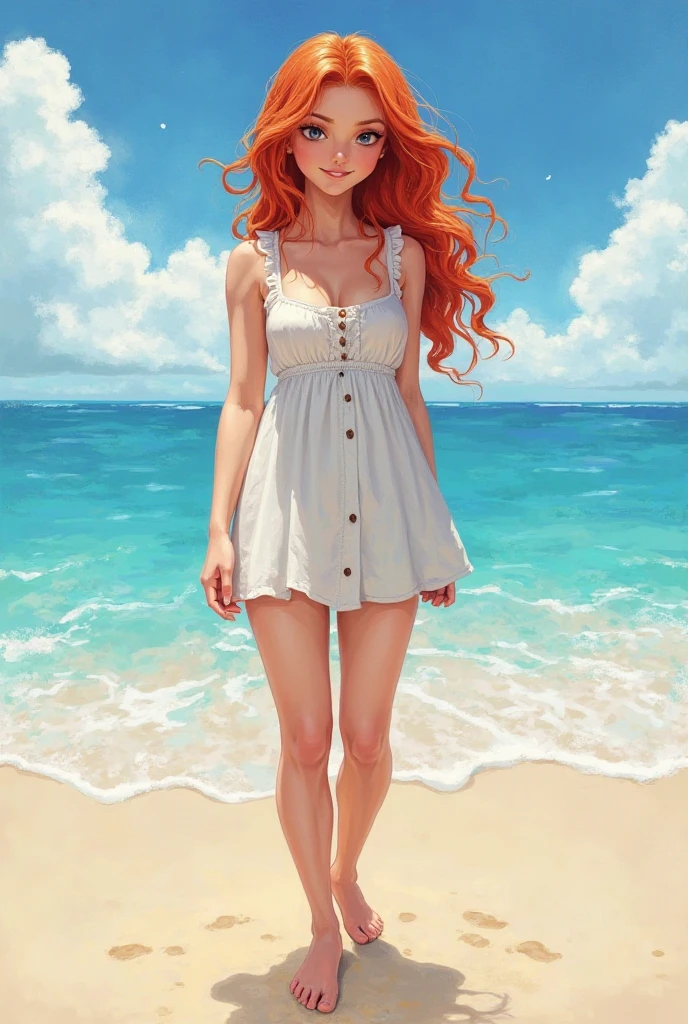 An American redhead girl on the beach