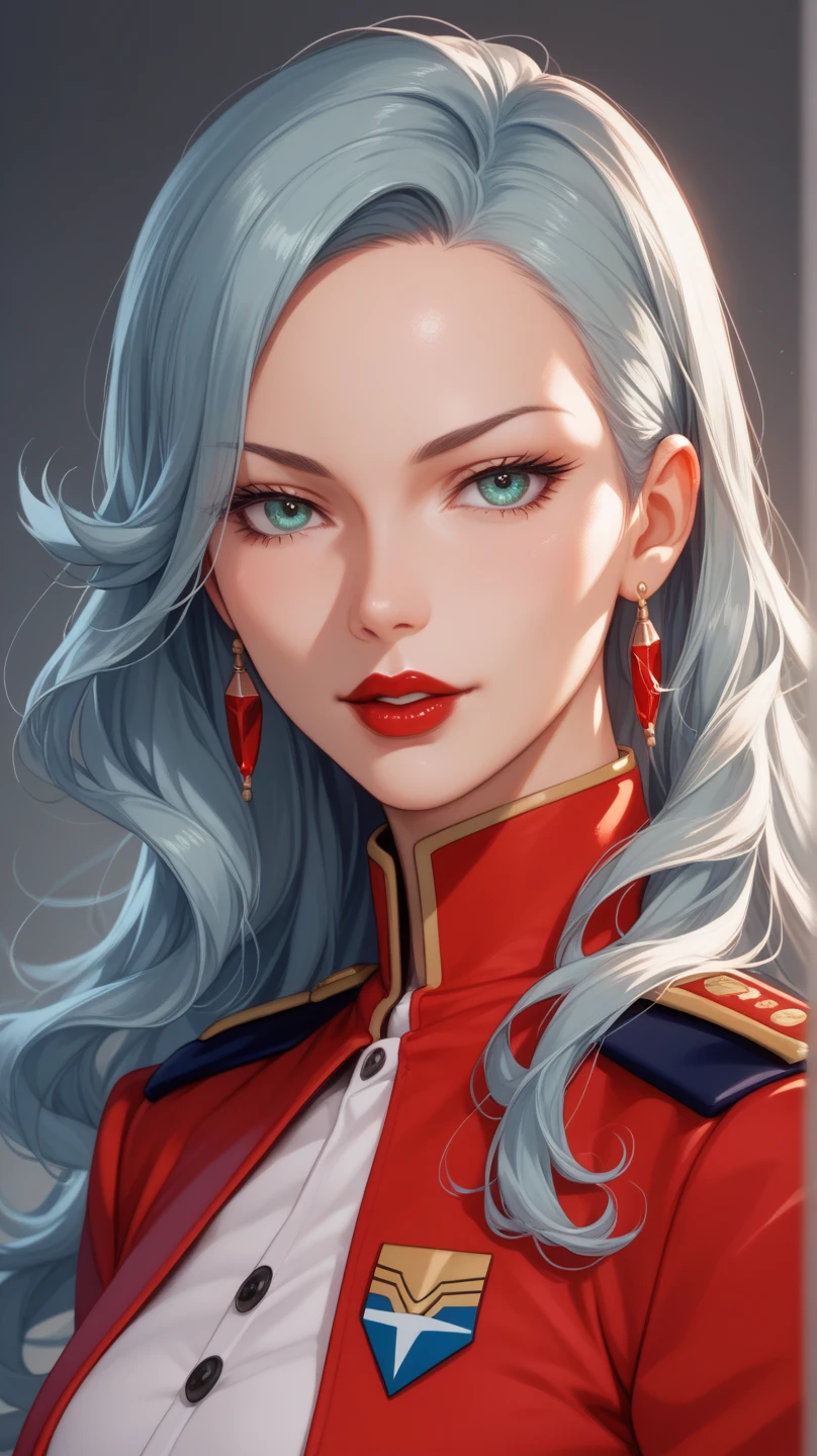  Sheema Galahau、Mobile Suit Gundam 0083、long hair、uniform、 red lips、