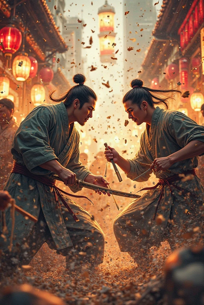 [Scene: A noodle shop with intense battle music playing unnecessarily loud.]