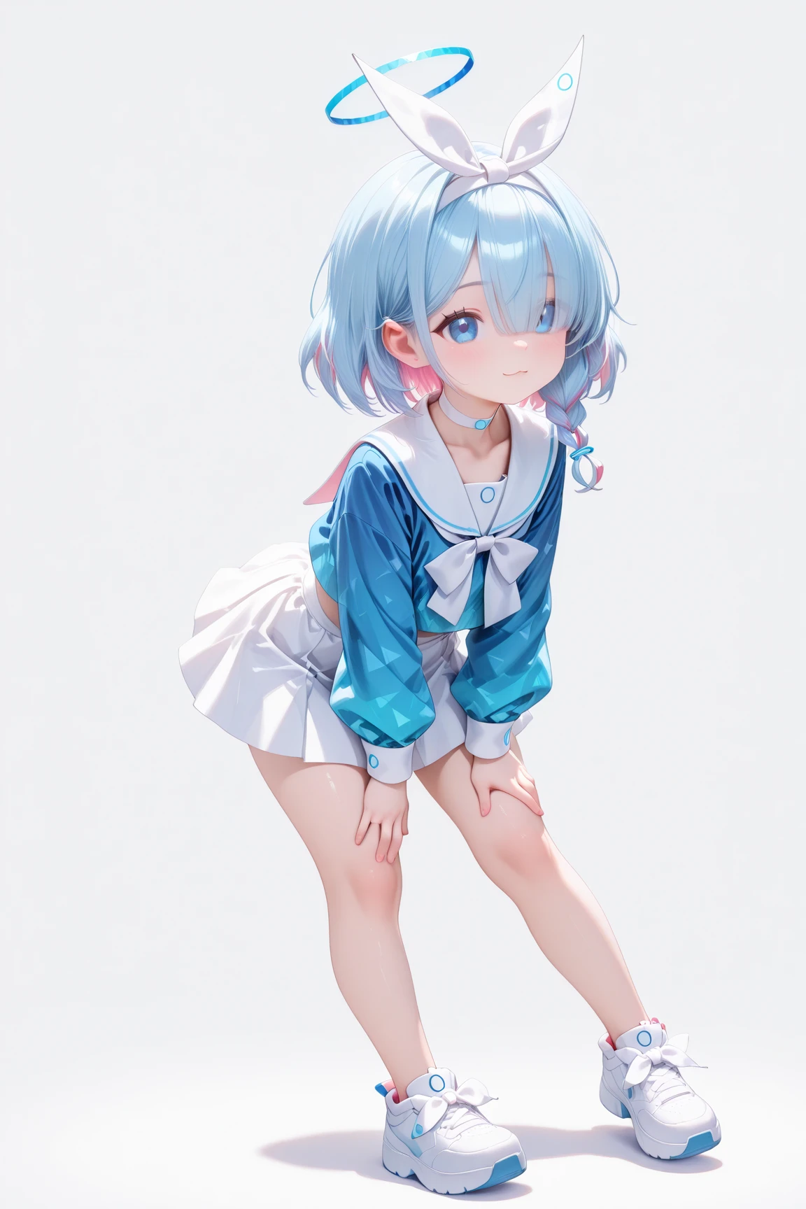 {(japanese hight school girl)}, (white and light blue striped pantie with ribbon:1.3), High School Student Uniform, Ribbon, Blazer, Plaid Pleated Skirt , ニーソックス:1.2, camel toe:1.2, (Squat and pee pose:1.2, open legs:1.5), front view:1.5,
multilayer textureperfect proportions, octane rendering, duotone lighting, Low ISO, wide aperture, White balance, Rule of thirds, ultra HD16k, HDR (High Dynamic Range), Ray Tracing, NVIDIA RTX, Super Resolution, Subsurface Scattering, PBR Texturing, Post Processing, Anisotropic Filtering, Depth of Field, Maximum Clarity and Clarity, High efficiency subpixel, subpixel convolution, particles of light, light scattered, Tyndall effect, full body:1.5, , cute, (cute:1.2), (bob cut:1.3),三つ編み, 黒髪, 太い眉毛, 薄い色の虹彩, 大きくて輝いている黒い瞳, 長いまつげ, 小さく薄い色の自然な唇, (Average face of Japanese idols), (日本人特有の童顔:1.3), (baby face), 広いおでこ:1.2, ふっくらした頬, 小さな顎, visible side boob, looking up:1.5, looking at viewer,Focus on the eyes,with sleek and menacing design, (完璧な4本の指, 親指1本),