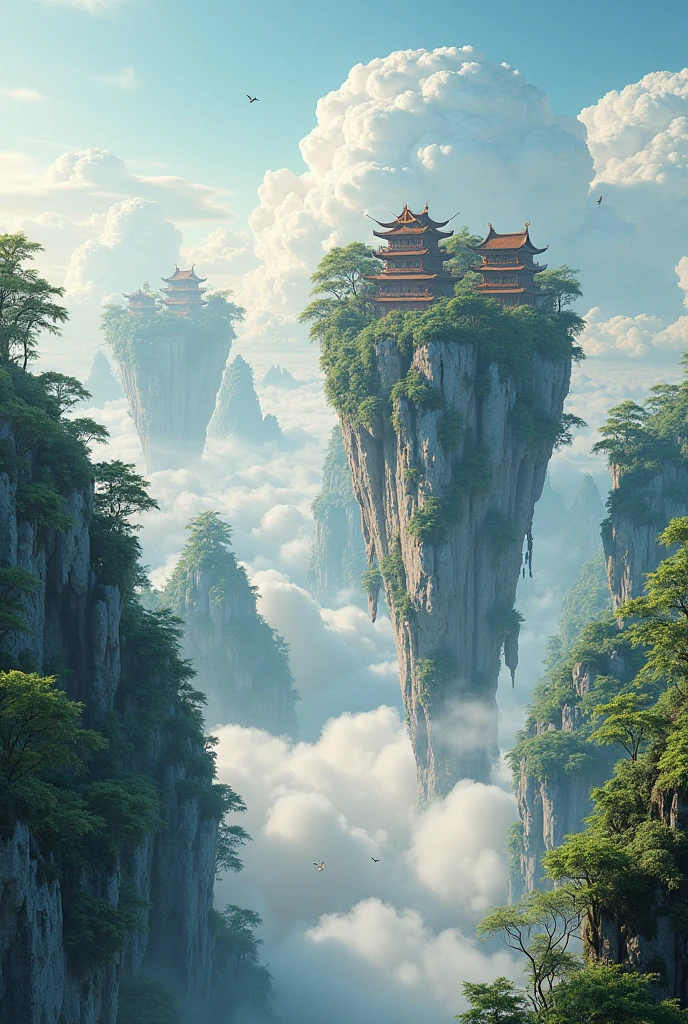 Floating islands with Chinese structures 