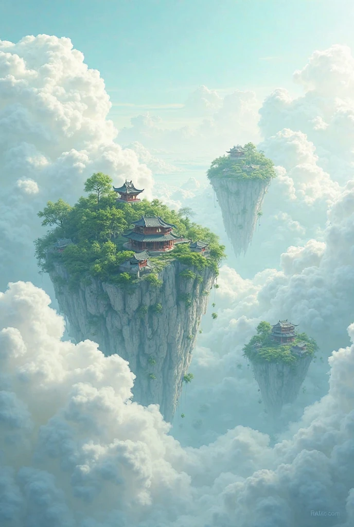 Small floating islands near the atmosphere with Chinese structures