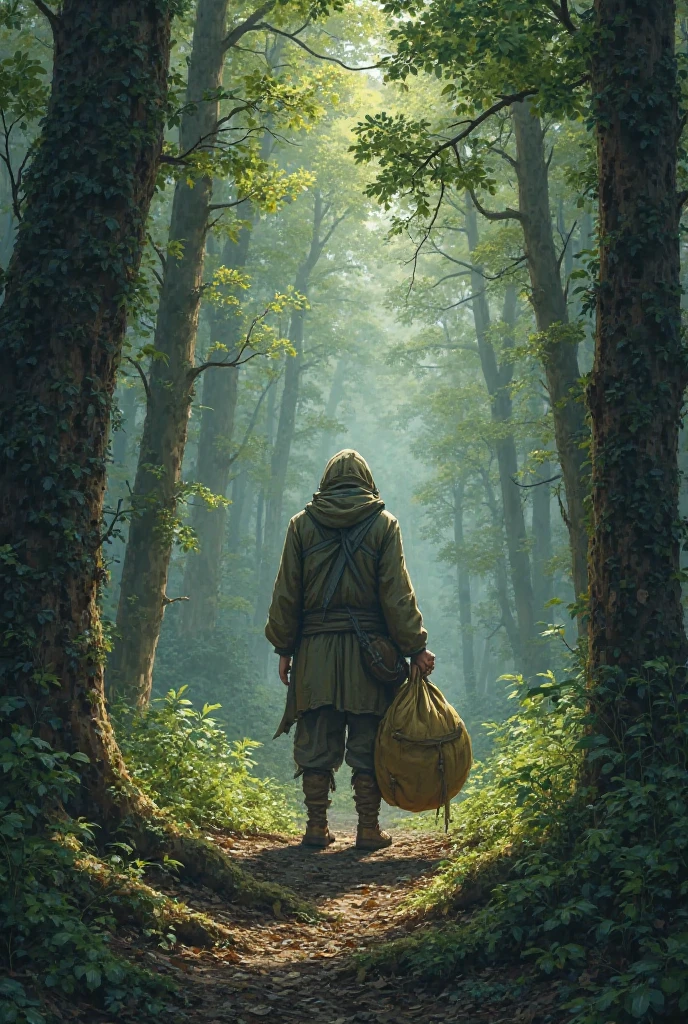 এক লোক বনের ভিতরে। বড় এক বস্তা ফেলে দিচ্ছে 