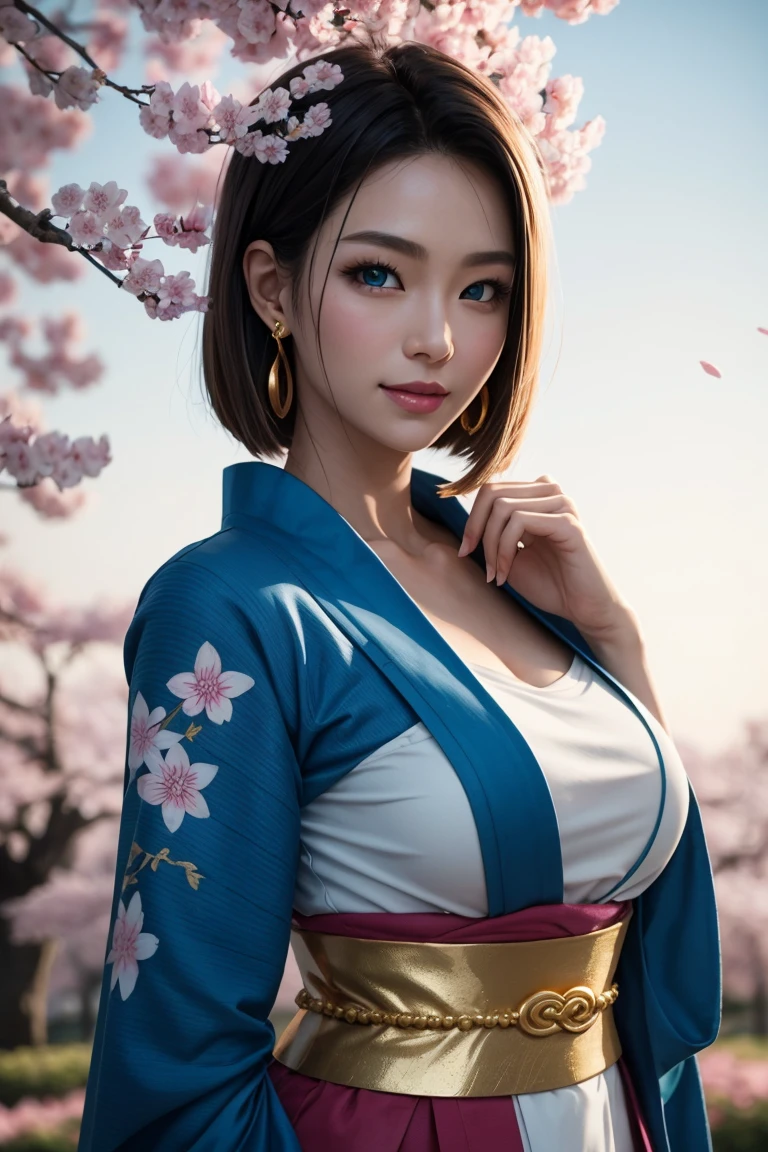 ((highest quality)), ((8k)), (detailed face), (highlight), Asian、woman、Big breasts、bangs、black hair、Colorful kimono with patterns、