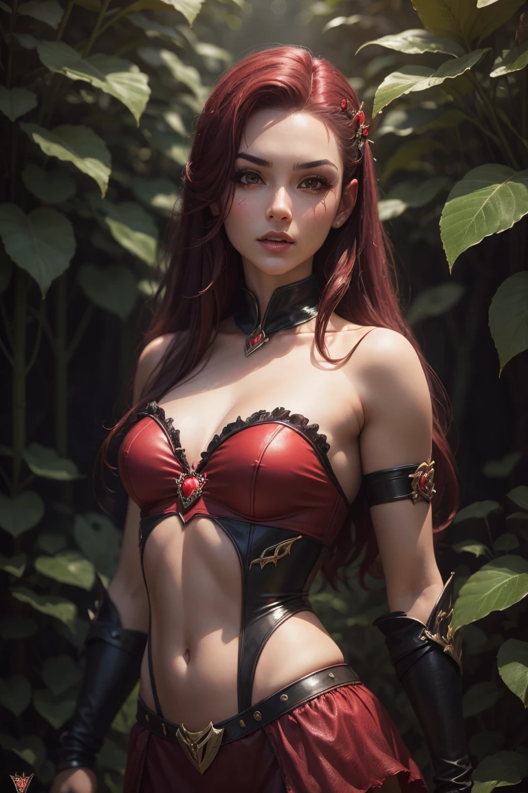 nsfw, (best quality,4k,highres,masterpiece:1.2),ultra-detailed,(realistic,photorealistic,photo-realistic:1.37),sexy red hair witch,portrait,red sting loincloth standing,witch,provocative gaze,mesmerizing eyes,powerful stance,flowing red hair,dark and mysterious aura,vibrant red color scheme,sharp focus,perfect lighting,confident demeanor,alluring smile,powerful magic in her eyes,enchanted forest background,seductive atmosphere,inspired by fantasy art and mythology,emphasizing her beauty and strength,meticulous attention to facial details,elaborate costume design,striking visual impact,expressive facial features,supernatural elements blended with reality