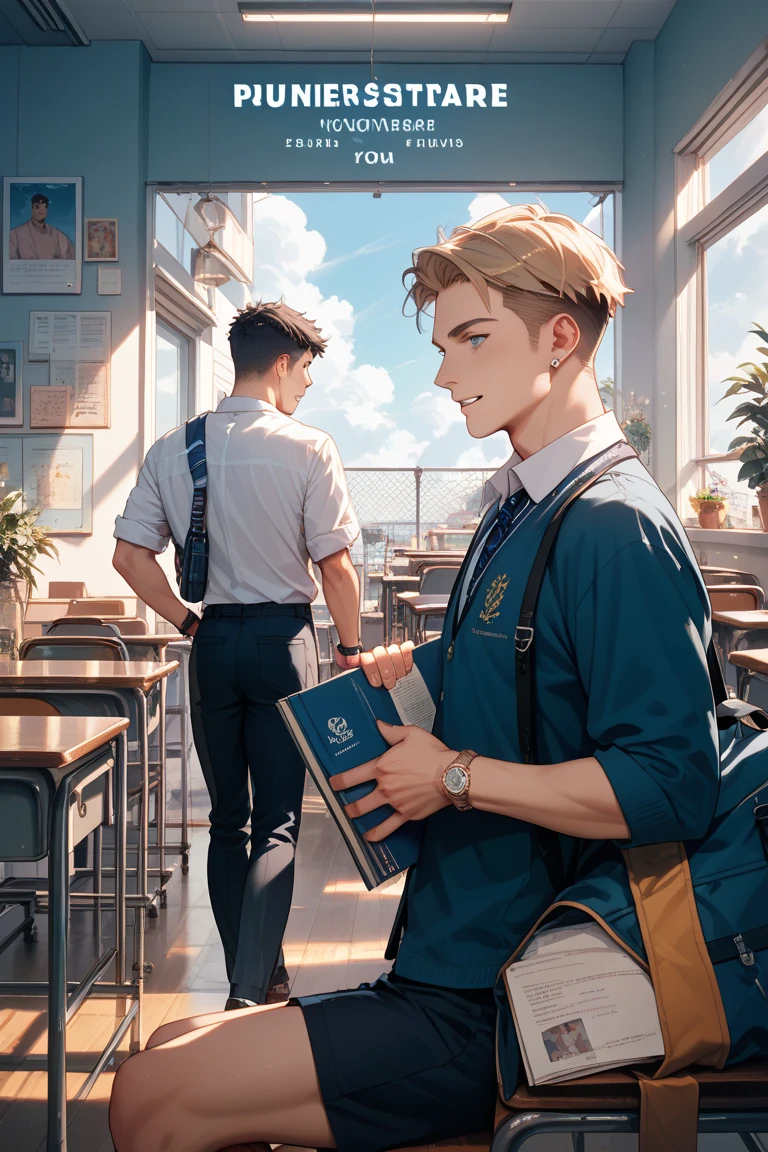 (masterpiece, top quality),student, man,2 people, comic cover