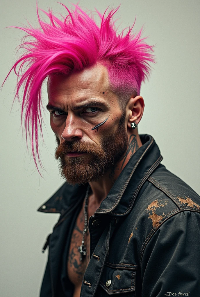 Pink hair has tattoos wearing sexy long hair beauty,Hold a pistol left and right,Holding a cigarette in his right hand,Walk the streets --auto