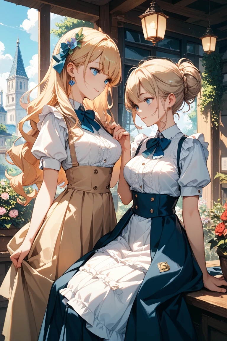 (tiny villages from sky view), hills, cliffs, (tiny villages from sky view in front of the breasts of giantess girls: 1.4), (from sky view: 1.3), mountains, simple background, (2girls:1.4), (height_difference:1.5), (size_difference:1.5), (giantess:1.3), (adult woman: 1.4), (girl rear view on a cliff below the breasts of a giantess girl: 1.1), (rear_end:1.2), (tall girl: 1.1), professionally drawn, (huge breasts), (cleavage sweat), (anime drawing:1.1), (simple bold lines: 1.1), (anime:1.1), (very cute anime girl), (bright), (low contrast), (prettiest teenage girl), (mature face: 1.4), (tall girl with big breasts: 1.2), :D, (princess clothing: 1.1), tiara, (elegant princess hair: 1.1)