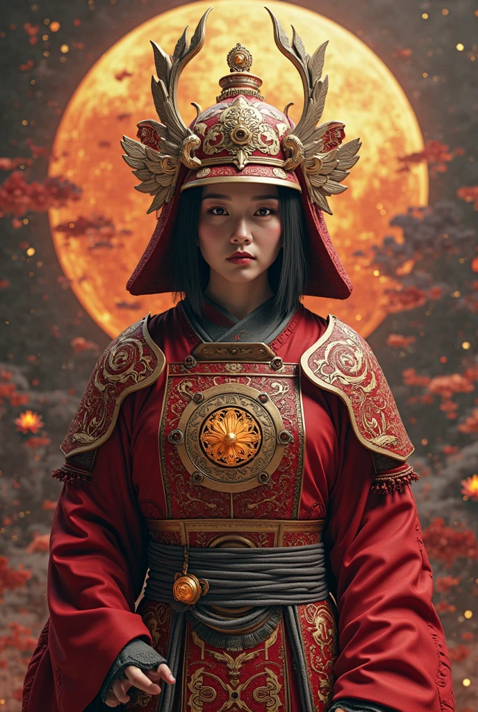 （Photorealistic:1.4）、1 beautiful Japanese woman, (Onmyoji:1.2) Women Who Wear Multiple Layers All Over ( Orichalcon Heavy Metal :1.2)、(Red Orichalcon armor with complex shapes:1.2)、 Armor Helmet with Complicated Shape Detailed reproduction 、adds an intricate mandala pattern to his armor helmet、Light up the mandala pattern、no underwear、（Sitting in the lotus constellation ）、(( Insanely Detailed Kongo Weapons 、Kameru：1.4))、perfect anatomy、 Shingon Esoteric Worldview 、Ancient city background、Glowing Skin、Nipples、Straight Short Bob Cut Hair、No bangs 、 Please make your head smaller、full body、