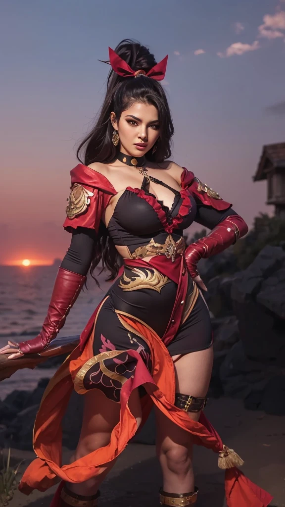 (masterpiece, best quality, 1girl, solo, intricate details, chromatic aberration), realistic, long hair, (brown:gold hair:0.3), (black shirt, red shirt, gold highlights), darks skin:0.6, black highlights, hair over one eye, blue eyes, sharp eyes, against wall, brick wall, graffiti, ((trrash, dark, dim lighting, grim)), alley ,look at viewer, <lora:raidenShogunRealistic_raidenshogunHandsfix:0.2>, <lora:koreanDollLikeness_v20:0.15>, small head, huge breast, large breasts, b <lora:yaeMikoRealistic_yaemikoMixed:0.25>, gold choker, neon shirt, torn legwear:2, open jacket, black jacket, midriff, navel, huge_ass, glowing, cat ear headset, symmetric eye, five fingers, <lora:dehyaGenshinImpact_v10:0.95>, dehya\(genshin_impact\),(masterpiece, best quality,highres,:1.8),official art,illustration,dynamic angle,close-up,colored shadow,ai is sb,1girl,solo,smile,(delicate face:1.2),arms up, tying hair:1.5, black gauntlets,(sweatdrop:0.8),armpit,hidden hands,ai is sb,sky,ai is sb, backlighting, HDR, photo realistic, long sleeves, detached sleeves, photon mapping, physically-based rendering, RAW photo, modern clothes, arabian:0.5, egyptian:0.5, egyptian clothes:0.5, from from below:0.6, black sleeves, facing front:1.3, scarf,
