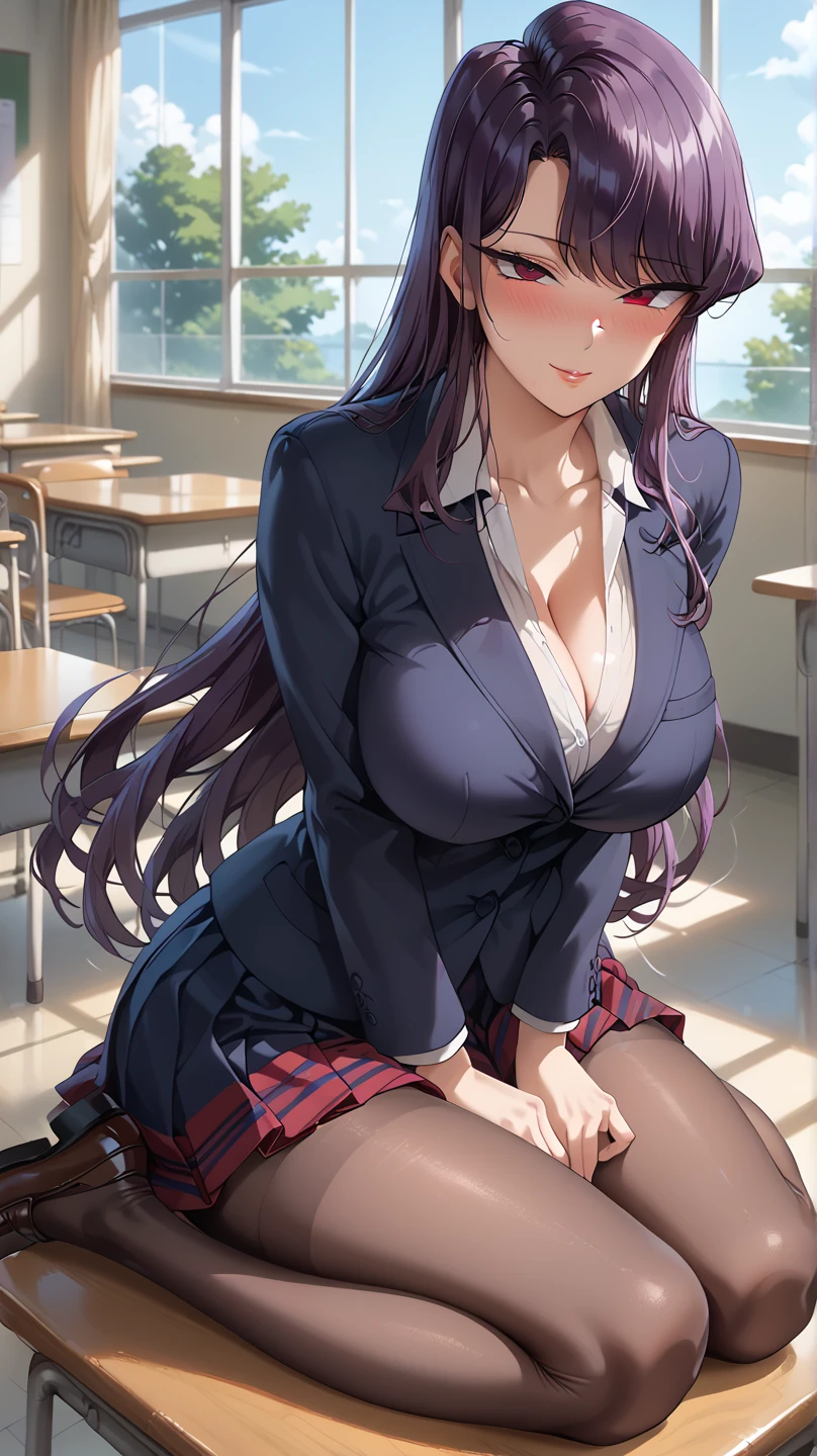 young woman、、Long Hair、Glasses girl、high school girl、Blazer uniform、tears、Beautiful woman、Very thick thighs、The face of climax、Sticking out tongue、cry、shout、classroom、Please sit down and spread your legs...、Best image quality、High resolution、masterpiece、super high quality、Thick pubic hair、orgasm face、Light purple bra、Light purple panties、Small breasts、Very big ass、Blushing、4K quality、Blushing、Cry of ecstasy、Wearing black pantyhose、Sweaty all over、Heavy breathing、Her breasts are bouncing up and down、Low - Angle、Cowboy Shot、Shaking breasts,uneven chest、上下にShaking breasts、panties under pantyhose