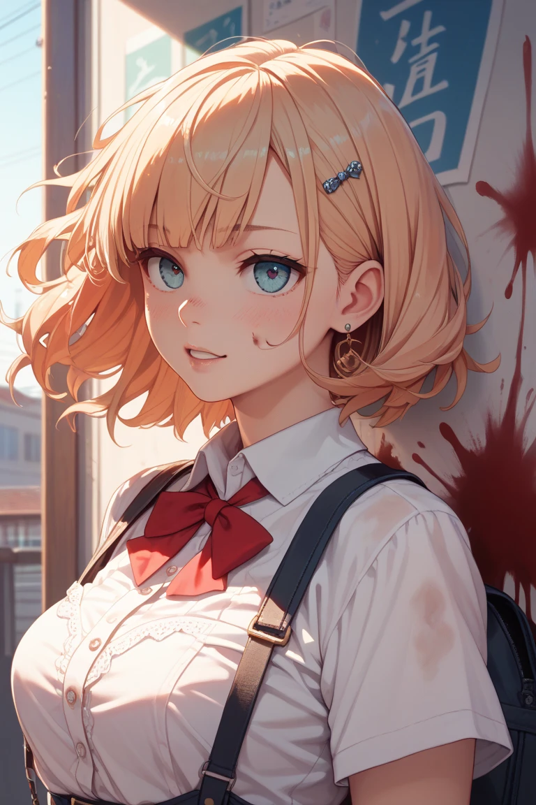 1girl, re4ashley, blonde hair, <lora:sxz-ashley-graham:0.7>, school uniform, wecl, see-through, wet, wet hair, rain, looking at viewer, beautiful detailed face, <lyco:wet clothes:0.6>, <lora:add_detail:0.5>, ((masterpiece)), (best quality), 8k, ultra-detailed, absurdress IVE detailed facial features, octane render