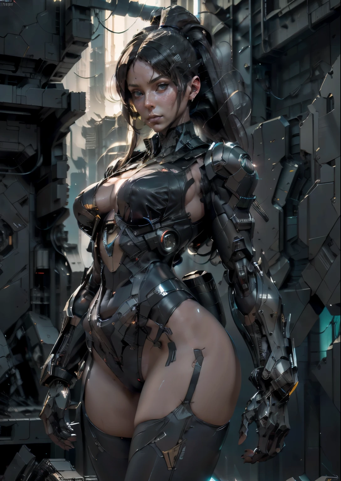 ((Best quality)), ((masterpiece)), (highly detailed:1.3), 3D, beautiful (cyberpunk:1.2) special forces, robort,female with thick voluminous hair wearing (wearing camouflage_uniform:1.1), body armour,cape,digital (camouflage:1.3),HDR (High Dynamic Range),Ray Tracing,NVIDIA RTX,Super-Resolution,Unreal 5,Subsurface scattering,PBR Texturing,Post-processing,Anisotropic Filtering,Depth-of-field,Maximum clarity and sharpness,Multi-layered textures,Albedo and Specular maps,Surface shading,Accurate simulation of light-material interaction,Perfect proportions,Octane Render,Two-tone lighting,Wide aperture,Low ISO,White balance,Rule of thirds,8K RAW,Efficient Sub-Pixel,sub-pixel convolution