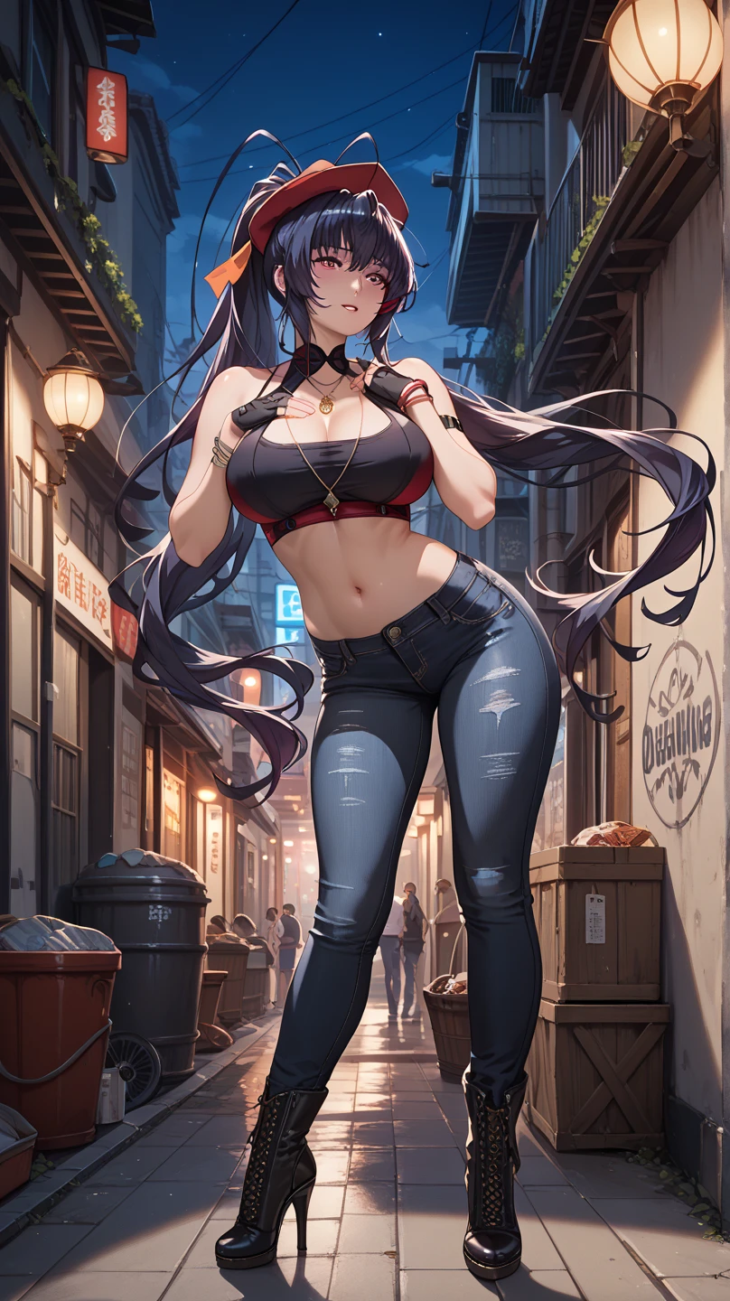 masterpiece, best quality,1girl,young girl,brown eyes,long hair,mesugaki smile,shiny skin,(nice long leg line:1.3),thick thighs, thin waist, huge breasts
BREAK
, Black_bodysuit, high-waisted_shorts, platform_sandals, chain_choker_necklace, hoop_earrings,
BREAK
, Department_store,,crowd,depth of field,looking at viewer,squatting,from side,upper body,legsupsexms