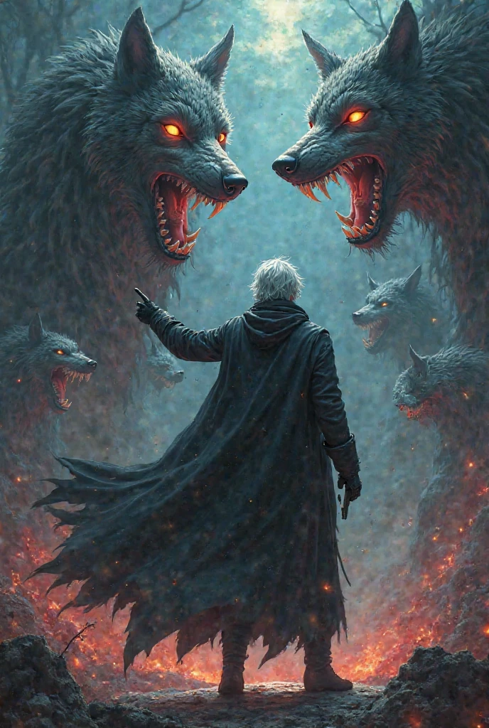 there's a man standing next to a monster with a knife, a sinister fantasy illustration, no estilo da dark fantasy art, Dark Fantasy Illustration, game of throne art, dark fantasy art, dark fantasy style art, fantasy horror art, romance cover art for a book, dark fantasy horror art, dark fantasy concept art, human and dragon fusion, dark - wolf